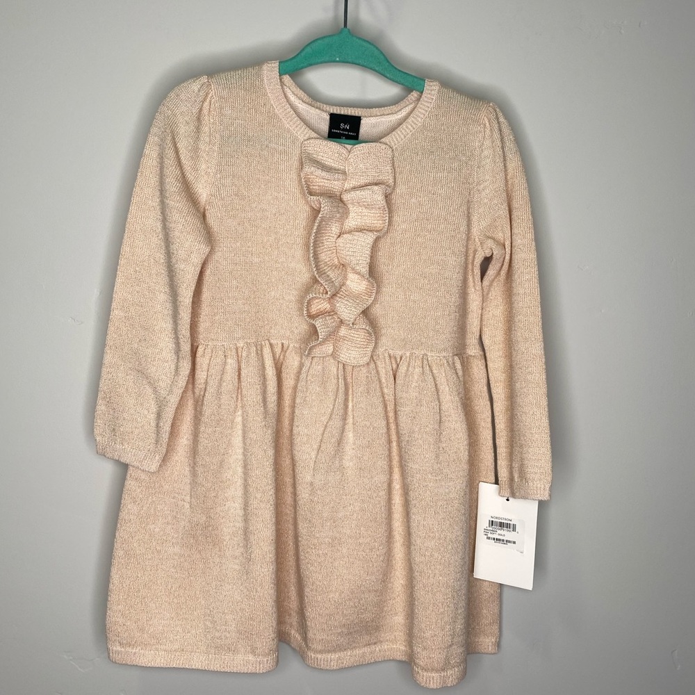Something Navy ruffle shimmer gold dress / NWT
